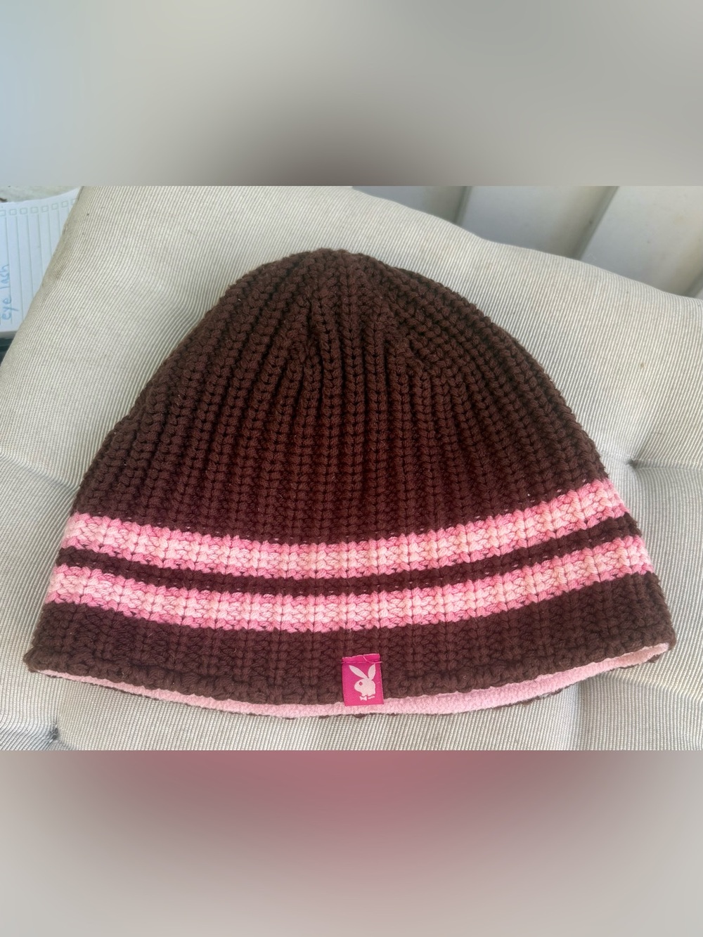 Playful playboy Brown and Pink Knit Beanie